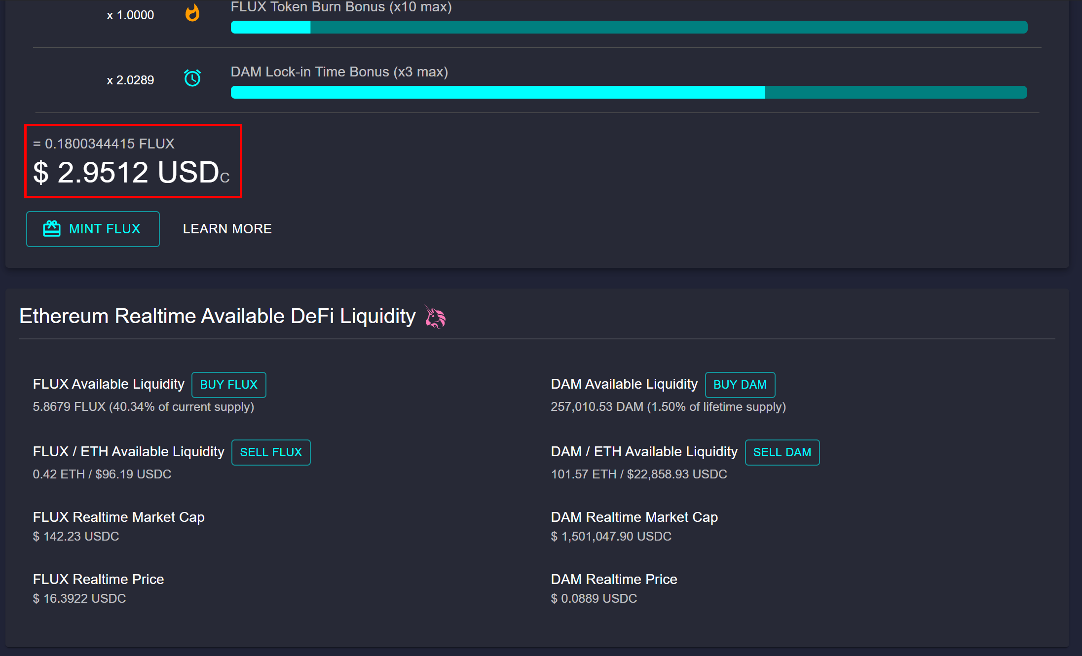 Realtime Unminted FLUX USDC Balance Tracking Launched