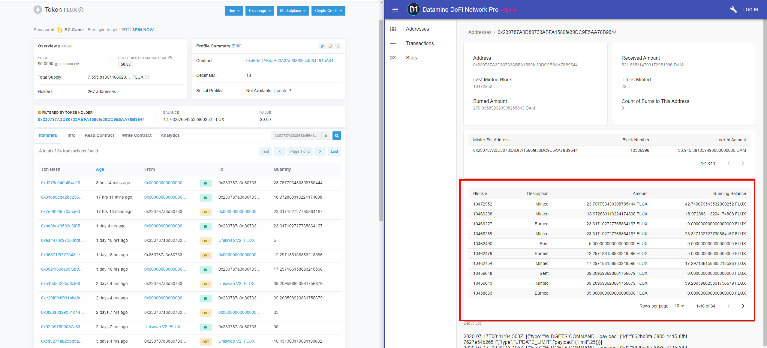 Datamine Launches Realtime DeFi Running Balance Widget