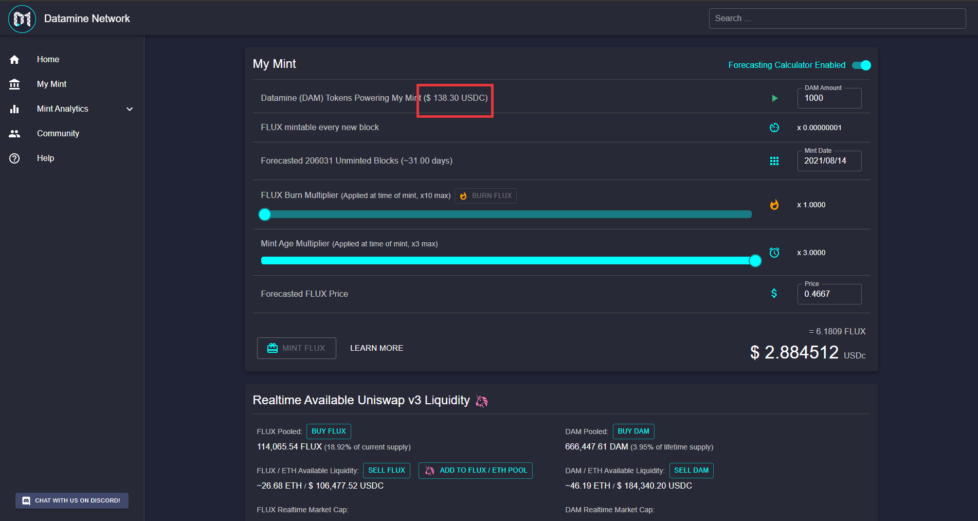 Real-Time Mint Valuation Added to Datamine Dashboard