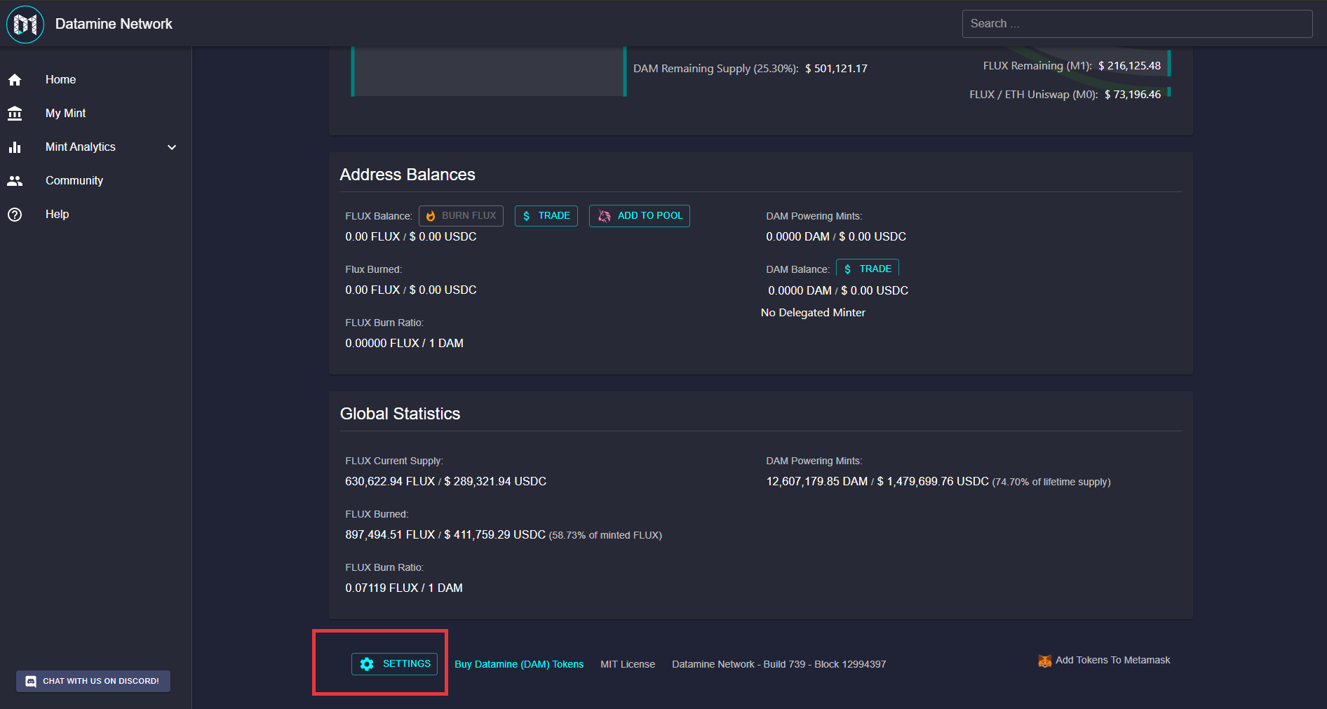 Datamine Decentralized Dashboard Settings Page Development Begins